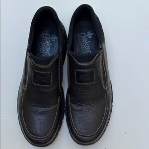 Rieker Black Loafers Slip-On Shoes with Rubber Sole